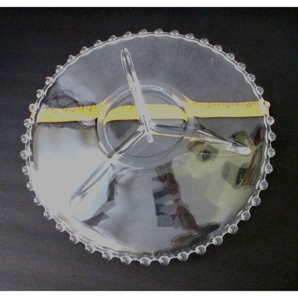 Vintage Imprial Glass Candlewick Clear Glass Divided Serving Tray w Beaded Rim - - Picture 5 of 6